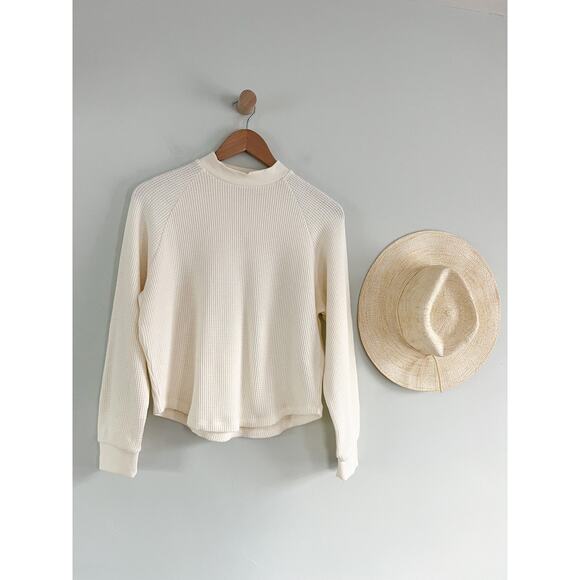 Madewell | NWT | Waffle-Knit Long-Sleeve Crewneck Tee in Winter White | Sz S - Picture 2 of 9